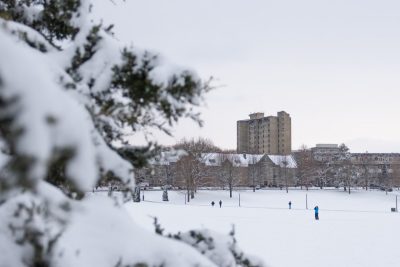 Snow covers the Drillfield