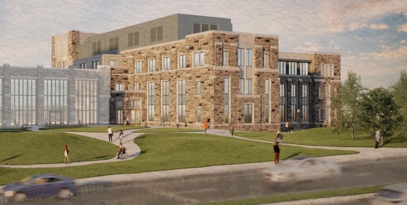 Rendering of New Business Building featuring accessible pathways.  